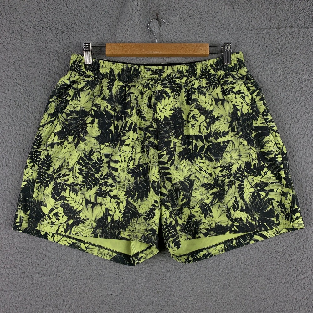 Lululemon Cross Channel Shorts Mens Large Lime Green Black Floral Botanical Swim